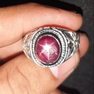 Cincin Batu Permata Ruby Star Natural Stoneee Top Rays