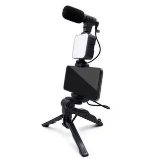 Vlogging KIT Paket Vlog 5 Item LED Video Light Phone Holder Tripod Microphone Remote Shutter KIT01