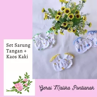 Set sarung tangan kaos kaki lucu setelan tutup baby perlengkapan bayi newborn fashion sarung pakaian anak premium baru polos motif karakter karet rib katun