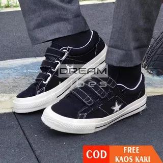 CONVERSE CONS ONE STAR BLACK WHITE VELCRO PREMIUM BNIB 100%