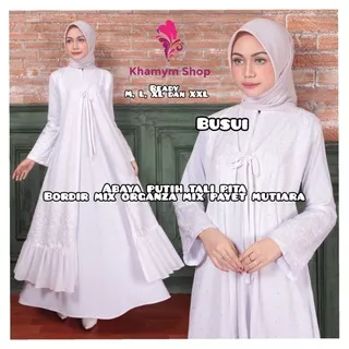 Gamis Muslim Putih Tali Pita Kekinian || Dress Mewah Putih || Abaya Bordir Organza Payet
