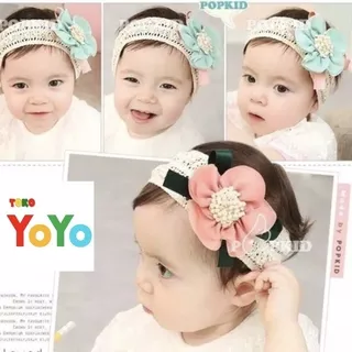 Bandana Rajut Bayi Korea / Baby Headband / Bandana Bayi Bunga Besar