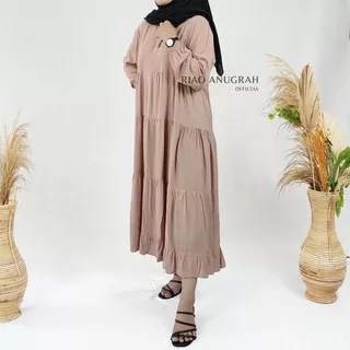 Long Tunik Dress Katun Rayon Polos Rachel Atasan Wanita Model Rempel Terbaru Warna Mocca Coklat Susu