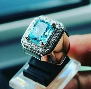 Cincin Pria Mewah Berlian Aquamarine 925 Perak Fashion Perhiasan Aksesoris Crystal Emas Putih Silver Rings