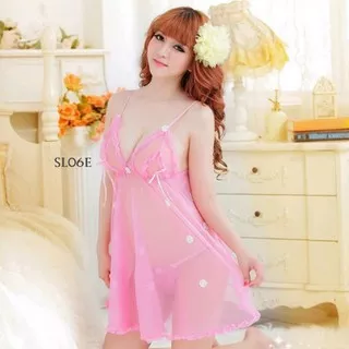 [SIAP KIRIM] BAJU TIDUR SEKSI LINGERIE DEWASA LACE TRANSPARAN MOTIF BUNGA PINK SL06E