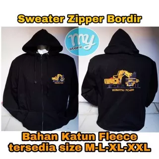 Sweater Zipper Hitam bordir excavator Komatsu PC 4000
