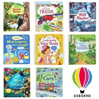 (original)Usborne Look inside lift the flap (space, things that go, animal homes, trains, cars, sea and oceans, your body, wild weather, the woods, what happen when you eat)