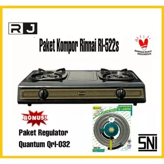 Paket Kompor Gas Rinnai RI-522S /Kompor Gas 2Tungku RI-522S bonus selang regulator QRL-142/QRL-032/QRL-042