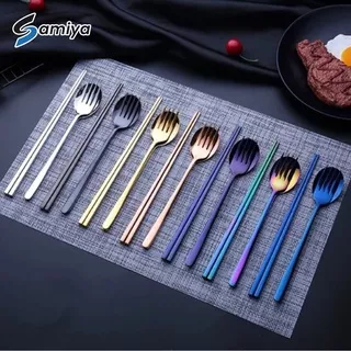 Sendok garpu sumpit warna / sendok garpu sumpit korea set / alat makan korea jepang  set