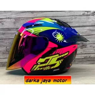 HELM NHK R1 SE MOTIF AZLAN/PAKET GANTENG/SPOILER 2D/VISOR VENOM IRIDIUM/HELM HALF FACE NHK