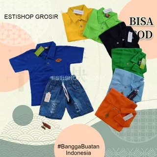 ESTISHOPGROSIR Baju Anak Setelan Kerah Levis Pendek BISA COD