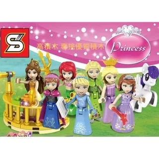 Brick Princess Sophia Elsa Anna Cinderella Rapunzel Ariel  Belle Little Pony