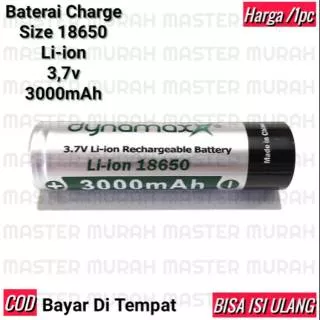 Baterai Charge tipe 18650 Flat Top 3000mAh Dynamax 3,7v Vape Vapor, Kipas Portable, Senter Led