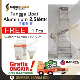 Tangga Lipat Aluminium 2,5 Meter Tipe B BONUS OSRAM Lampu LED 12W