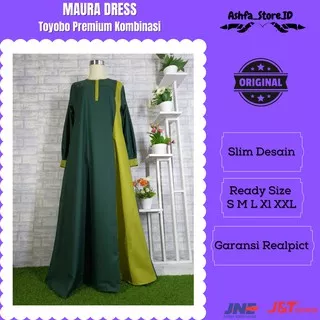 Baju Muslim Gamis Katun Toyobo Premium Ori Kombinasi Busui Syar`i Terbaru Ijo Botol Kombinasi Lemon