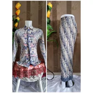 Setelan Couple Rok Plisket Setelan Batik Couple Baju Batik Couple Batik Set Batik Lengan Panjang- By Click Fashion