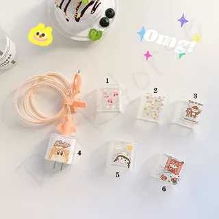 Cute Cartoon Kirby iPhone 18W/20W Charger Protection 4-piece Set (Charger Adaptor Cover /Data Cable Protective Case /USB Winder /1.5m Spring Wire)