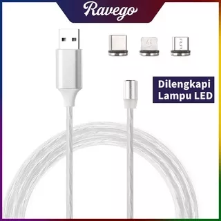 RAVEGO Serba Guna Kabel Data Magnet Led Charger 3 in 1 Micro Type C USB Fast Charging untuk IOS ANDROID