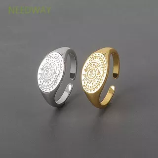 NEEDWAY Temperament Finger Rings Retro Fashion Jewelry Open Ring Women Trendy Sun Moon Minimalist Korean Girls Copper/Multicolor