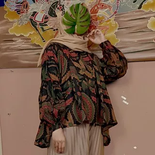 Atasan Blouse Lengan Balon Wanita Batik Modern 01 - Mahkota Laweyan