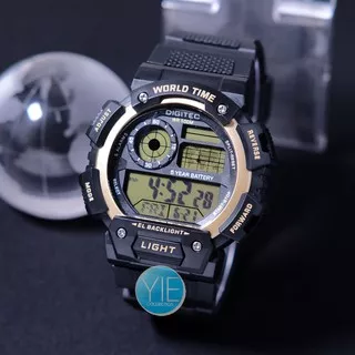 Jam Tangan Pria Sport Army Digitec DG 3070 World Time Dual Time Original Tahan Air Hitam Gold