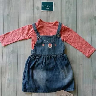 Mothercare SALE - Dress overall set denim kaos pink forest