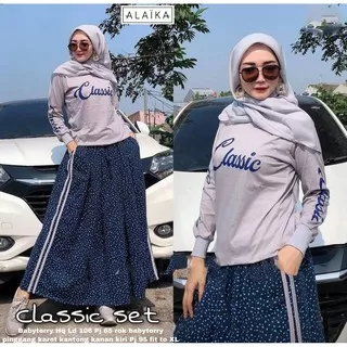 Classic Set Setelan Baju Wanita Kaos dan Rok Fit M to XXL Outfit Kekinian Casual OOTD Fit M to XXL