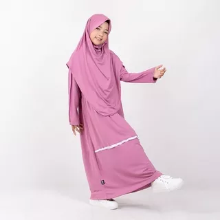 Bajuyuli Gamis Anak Syari Terbaru Polos Renda Jersey - Dusty Pink