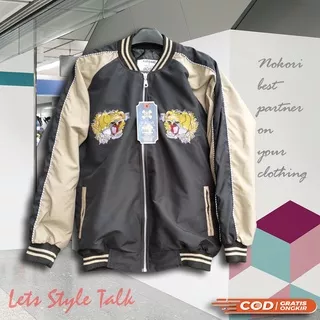 Jaket Pria Sukajan Tiger Original Bahan Luar RZN Dalam TAFETTA Motif Harimau Dan Polos - Jacket Laki Laki Dewasa Ori X Urband Full Bordir Bomber Boomber Varsity Unisex Couple Prempuan Wanita Warna Cream Putih Kuning Untuk Kuliah Sekolah PSHT SH Kekinian