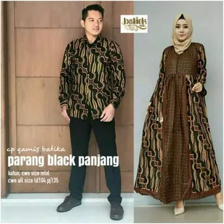Batik Parang Black Panjang Motif Batika Gamis Wanita Kemeja Pria Katun Cewek Modern