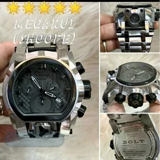 JAM TANGAN COWOK INVICTA BOLT ZEUS SILVER BLACK SUPER PREMIUM AAA