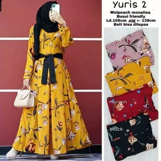 Promo gamis busui katun motif bunga tulip tali pinggang kekinian  // Gamis wanita muslim terbaru
