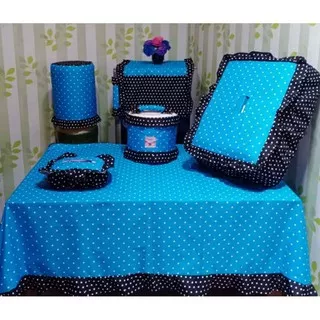 Sarung Kitchen Set Cover Galon Kulkas Magicom Taplak Meja Makan Motif Dotty Blue Polkadot Biru (NEW)