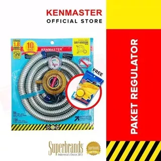 KENMASTER Paket Regulator Meter + Selang Gas Protec FREE 1 Lap Chamois Serbaguna