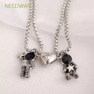 NEEDWAY Creative Female Clavicle Chain Simple Korean Style Necklace Astronaut Couple Necklace Punk Friends Gift Men Thick Hip Hop Heart Pendant Magnet Attraction Necklace