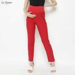 LA KARINA Celana Hamil Kombinasi Dgn Karet Elastis & Adjustable, Bianca P-1804C, Warna : Merah