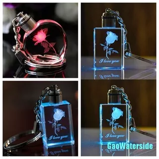 [gGAOW] New Fairy Heart Square Crystal LED Light Charm Key Chain Key Ring keyring IEE