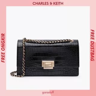 Sale 6.6 Tas Charles & Keith Ck Croco Front Flap Textured Chain Handle Cnk