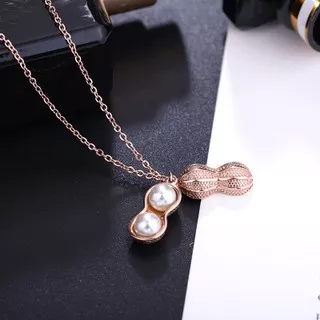 Korean gold peanut white pearl pendant rose gold necklace