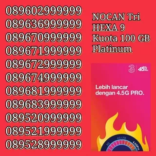 NOCAN Nomor Cantik Hexa Heksa 9 Kartu Perdana Simcard Tri Three 3 4G LTE Kuota 100 GB Platinum