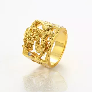 Cincin Naga Emas 24K / Cincin Pria Motif Naga Gold Plated Mewah Elegan / Dragon Ring For Man