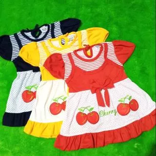 DB01 Setelan Dress Bayi Cherry Polka Syifana (Free Celana)