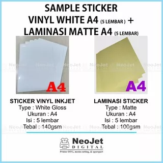 Sample Sticker Stiker Vinyl Inkjet White Glossy + Laminasi Matte A4