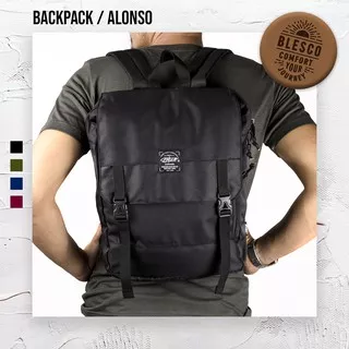 Tas Ransel Laptop 14 inch - Blesco Alonso - Tas Punggung Hitam Laptop Backpack Tas Kuliah Tas Kerja