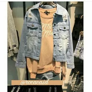 Jeans jacket pull&bear / jeans jacket pull and bear/ Jacket ripped Bershka/jaket jeans/ jeans sobek
