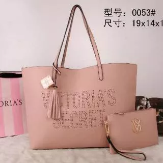 Tas victoria secret tote free pouch / vs tote bag reversible / vs tote bag bolak balik