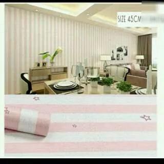 Wallpaper Sticker Dinding Salur Pink Bintang 10m x 45cm