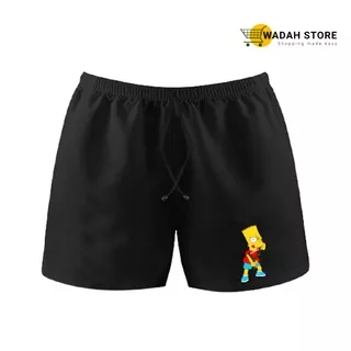 Celana Kolor Boxer Pria Hitam Polos Stiker Kartun | Short Pants pria Dewasa Surfing Distro