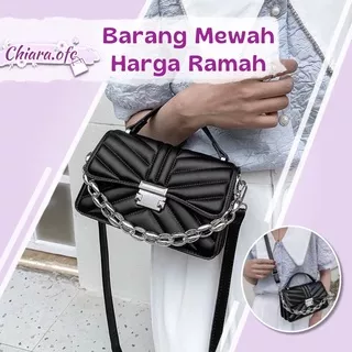 Tas selempang sling bag rantai unik dan lucu wanita cewek casual mewah cantik elegan import kekinian hitam murah bentuk pita D187