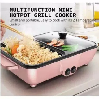 Shabu Panggangan 2in1 Hot Pot Listrik Grill Fryer panci masak mini pemasak panggangan BBQ